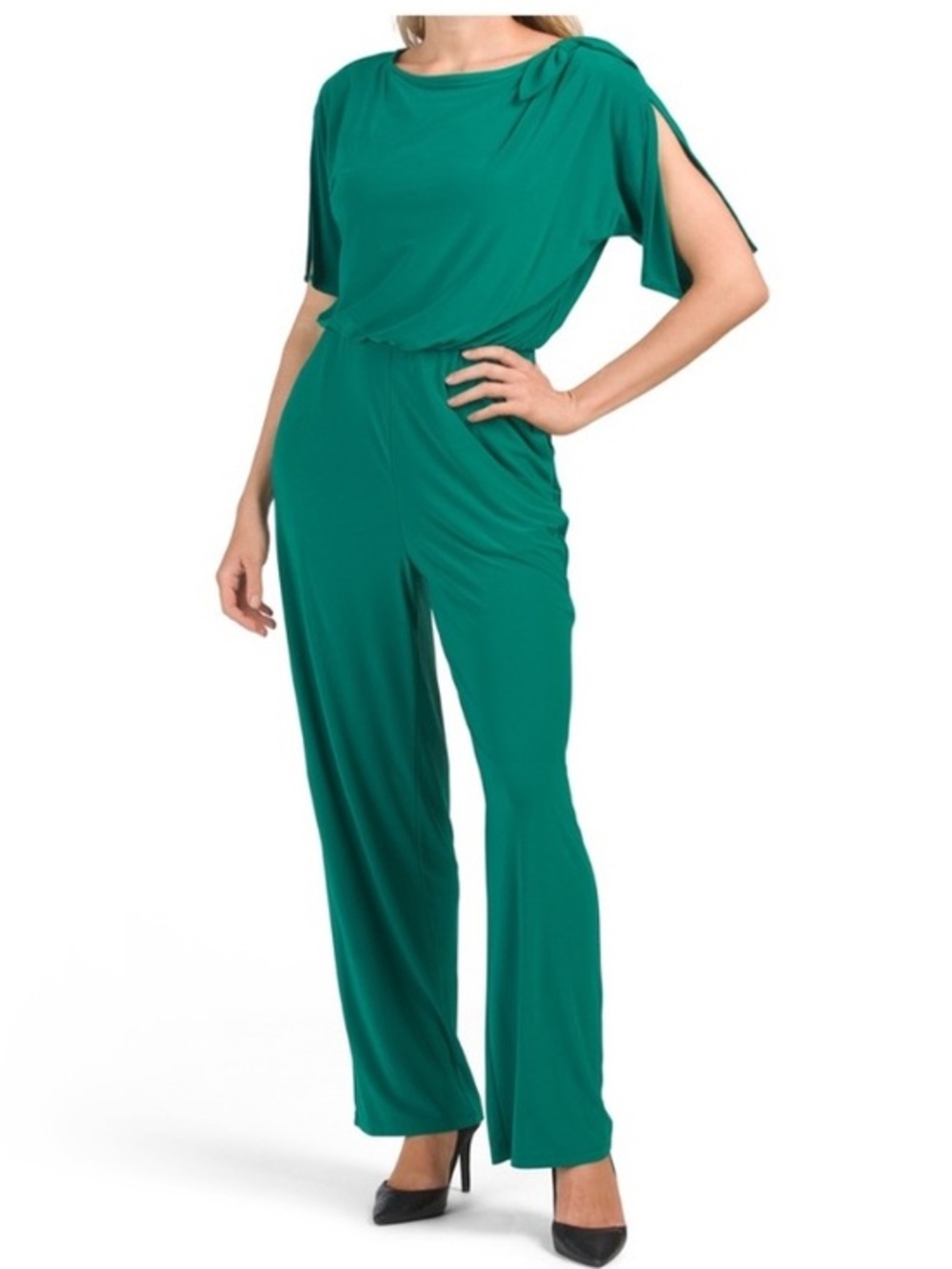 Vince Camuto Emerald Green Blouson Jersey Stretch Jumpsuit 4